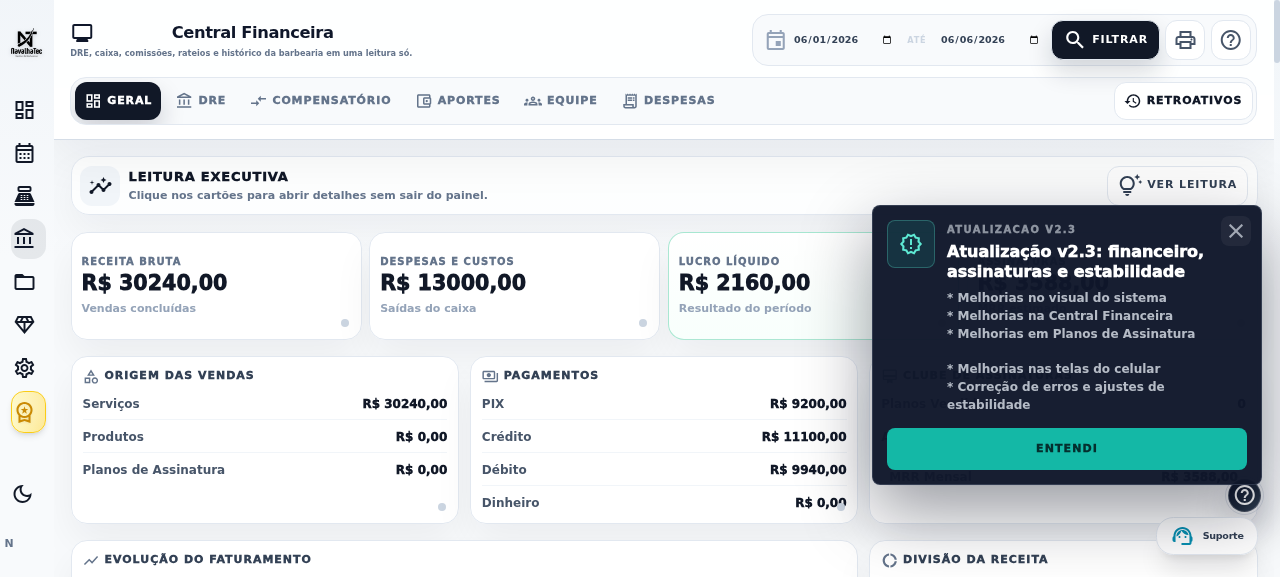 Screenshot real do financeiro no computador