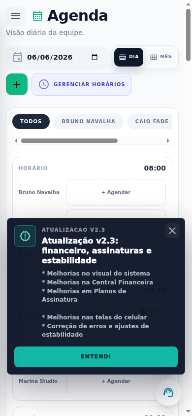 Screenshot real da agenda no celular